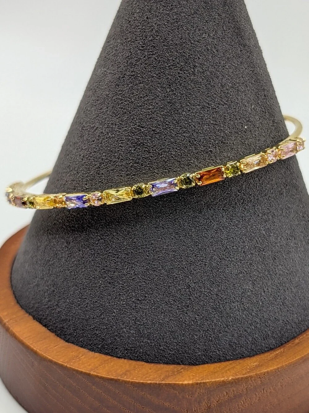 18k Gold Plate Multi-Stone Cuff Bracelet - Colorful Glass Gems - Picture 2 of 5
